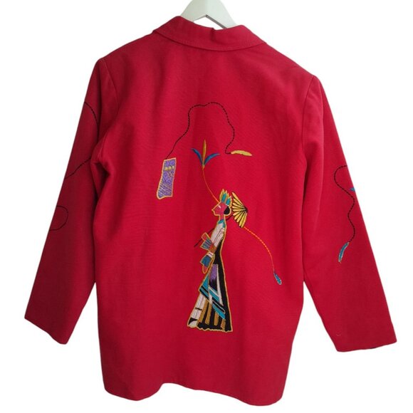 Vintage Patchington Aztec Tribal Embroidered Wearable Art Jacket Red Size M - Picture 15 of 16